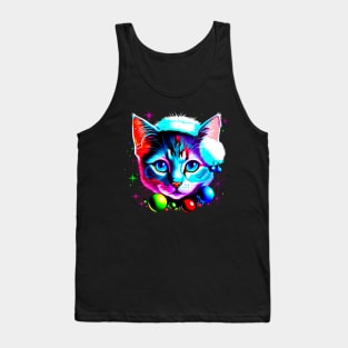 Kitten Cat Christmas Hat Tank Top